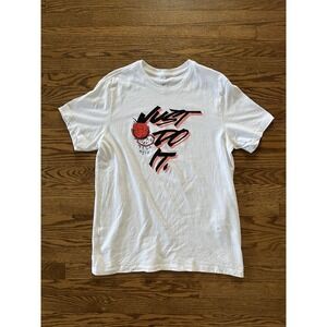 Nike Basketball Shirt Adult Large White Just Do It Script Logo Hoop Mens‎